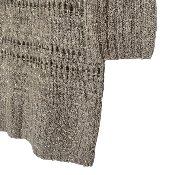 Elle Pullover Sweater Women Size M NWT Taupe V-neck Open Knit Shimmer Layering - Picture 5 of 9